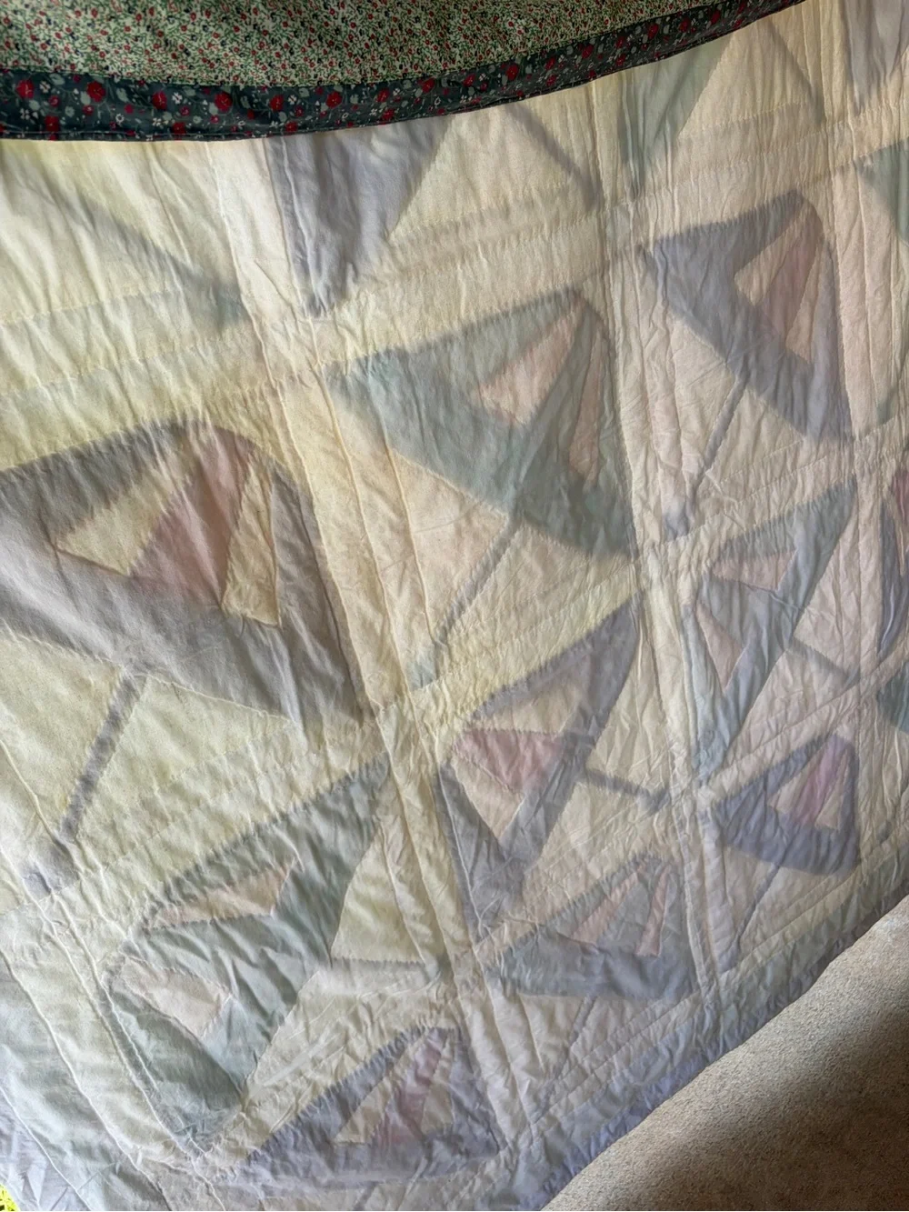 Vintage Handmade Umbrella Quilt 64X80 - Cottage Floral Patchwork Quilt